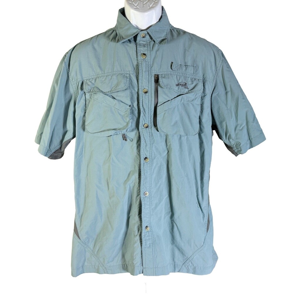 NATURAL GEAR Men's Short‎ Sleeve Button Down Vented Fishing Shirt Blue Medium